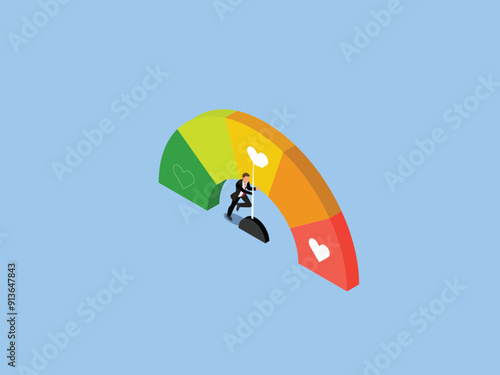 Business Professional Balancing Love and Success on Colorful Happiness Meter  3d vector illustration concept