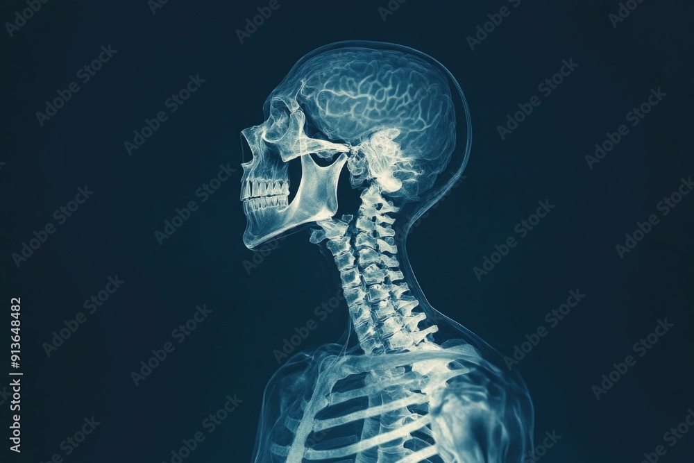 Skeleton with brain scan