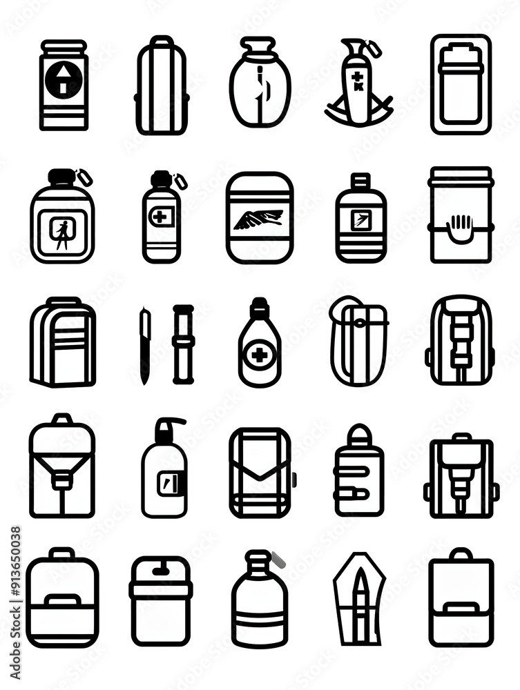 Collection of Camping and Hiking Equipment Icons, generative ai image Collection of Camping and Hiking Equipment Icons, generative ai image