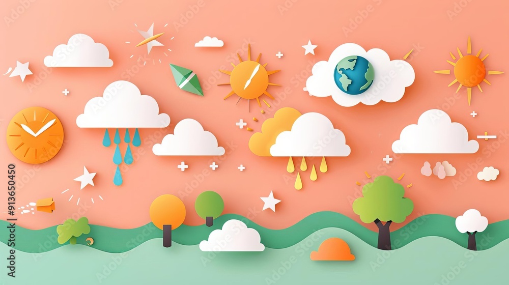 Global climate forecast, temperature and weather patterns, flat design illustration Global climate forecast, temperature and weather patterns, flat design illustration