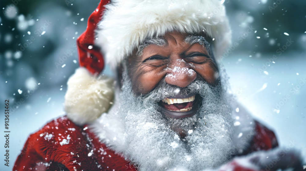 A jubilant Santa Claus tumbles joyfully down a snowy mountain, laughter echoing as he embraces the wintery bliss of the moment A jubilant Santa Claus tumbles joyfully down a snowy mountain, laughter echoing as he embraces the wintery bliss of the moment