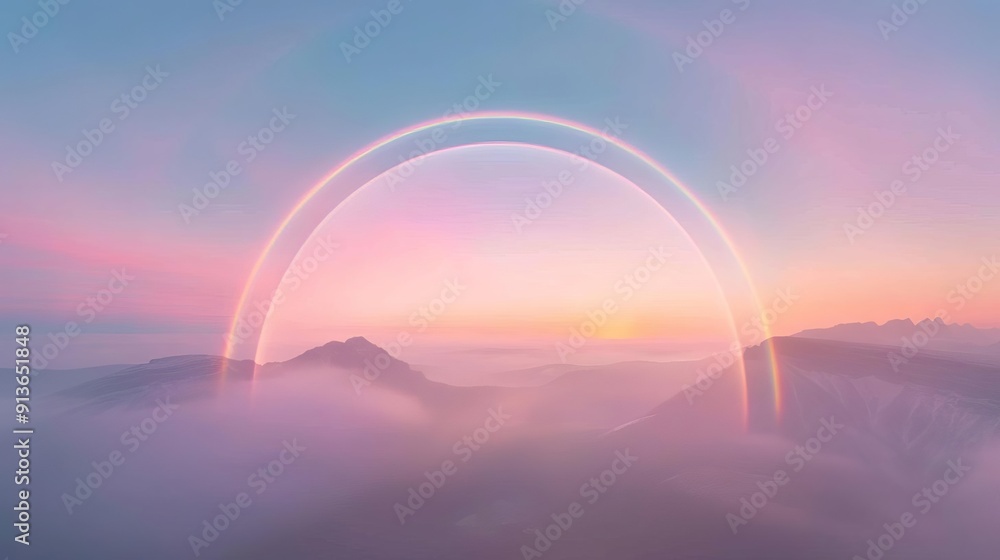 Brocken spectre and rainbow halos above a misty valley, otherworldly and enchanting view, natural magic Brocken spectre and rainbow halos above a misty valley, otherworldly and enchanting view, natural magic