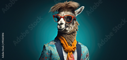 Llama in Fashionable Outfit and Glasses