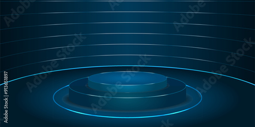 3D green emerald circle stage, luxury digital tech podium stand 