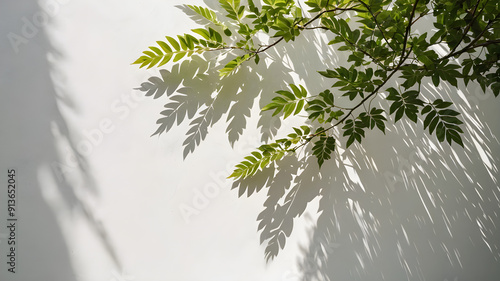 Nanatural trees that Shadow of leaves on a white wall background photo