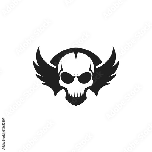 Human Skull with Wings Silhouette Vector 