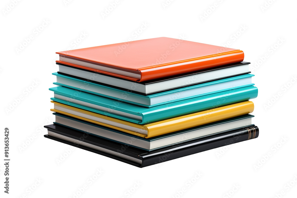A Vibrant Collection of Stacked Books in Various Colors on a Bright Background on Transparent PNG Background. A Vibrant Collection of Stacked Books in Various Colors on a Bright Background on Transparent PNG Background.
