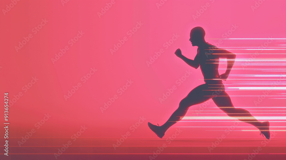 Silhouette of a man running at high speed with a motion blur effect on a pink background, capturing dynamic movement and energy. Silhouette of a man running at high speed with a motion blur effect on a pink background, capturing dynamic movement and energy.