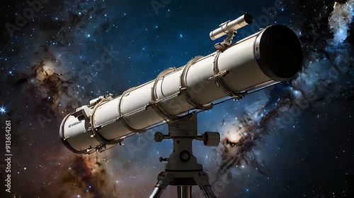 Deep space telescope animation. Illustrating telescopes orbiting Earth or stationed in space, capturing distant galaxies, stars & celestial phenomena. Peer deeper into the universe than ever before photo