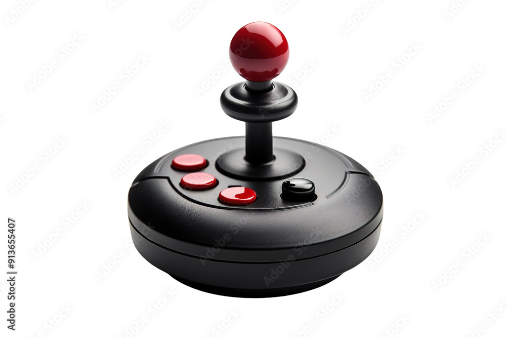 Classic Black Joystick With Red Ball Top and Buttons for Retro Gaming Fun on Transparent PNG Background. Classic Black Joystick With Red Ball Top and Buttons for Retro Gaming Fun on Transparent PNG Background.