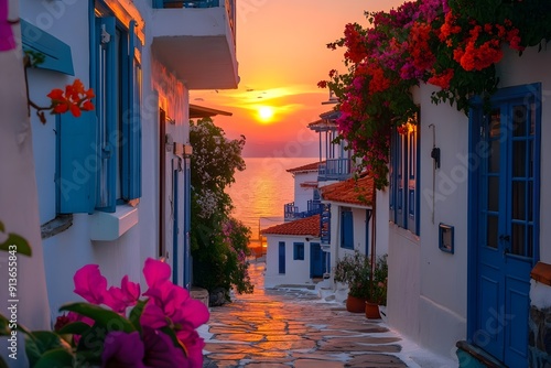 Fototapeta Naklejka Na Ścianę i Meble -  Mesmerizing sunset over the colorful houses