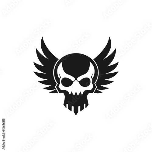 Human Skull with Wings Silhouette Vector