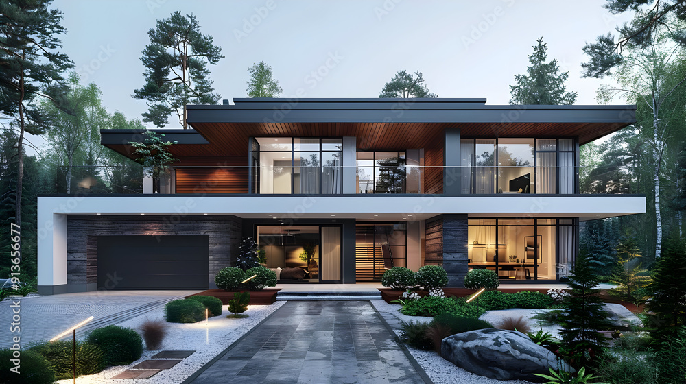 Modern Home Exterior Design - 3D Illustration Modern Home Exterior Design - 3D Illustration