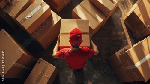 The warehouse worker with boxes photo