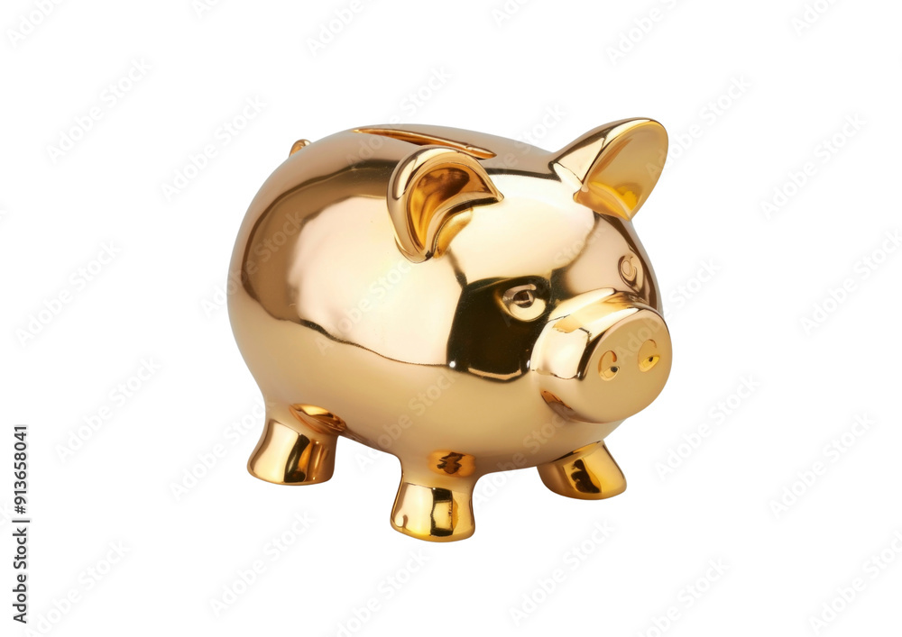 A close-up shot of a golden piggy bank isolated on an isolated background. It symbolizes savings, wealth, and financial security. A close-up shot of a golden piggy bank isolated on an isolated background. It symbolizes savings, wealth, and financial security.