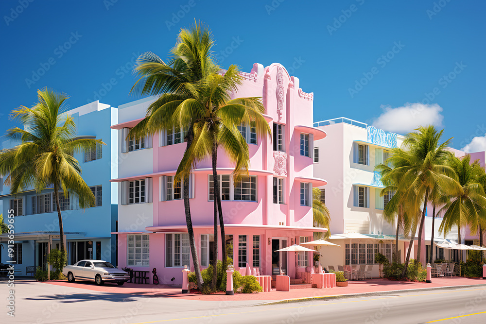 Obraz premium Art deco building and hotels on historic ocean drive