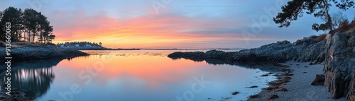 Harbor a tranquil shoreline scene in the early morning photo