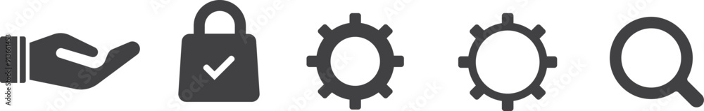 Set of hand, setting, search, lock for design use symbol. Set of hand, setting, search, lock for design use symbol.