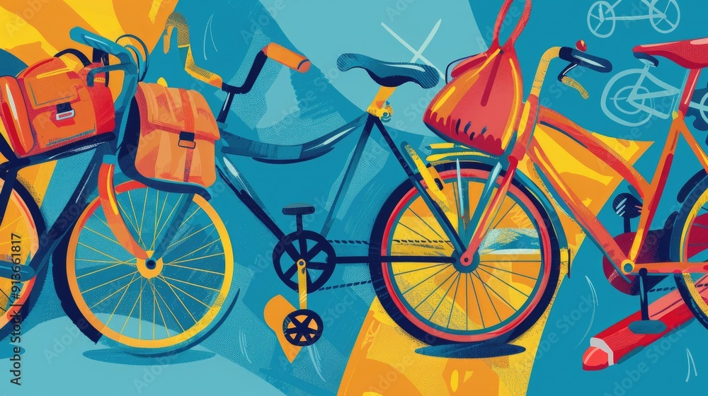 Fototapeta premium Two Bikes with Colorful Accessories in a Modern Style Illustration