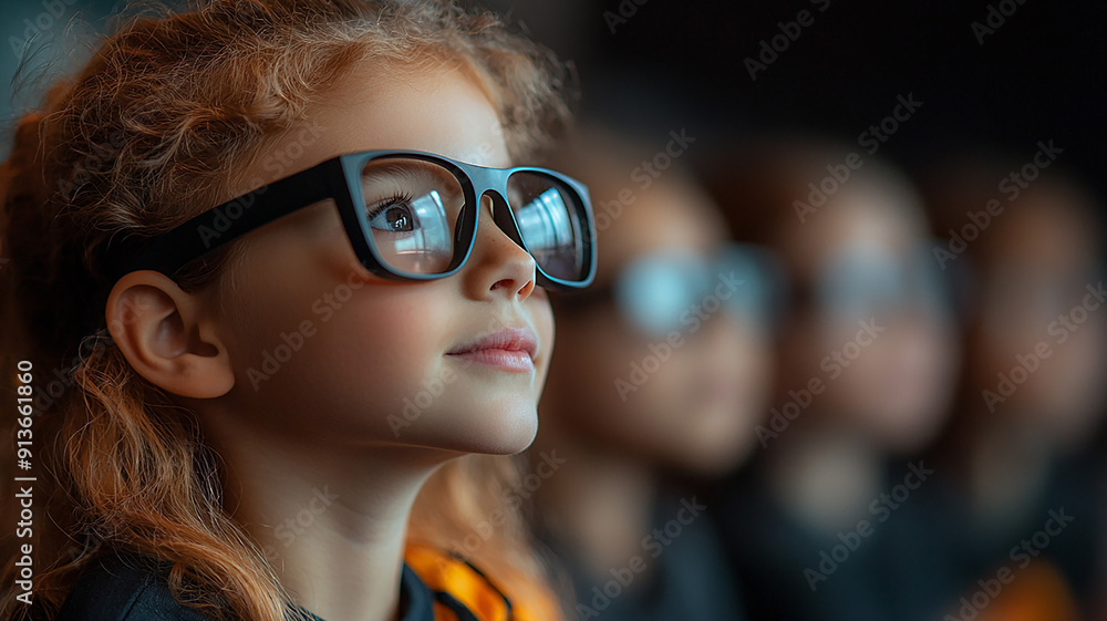 Children in a classroom wearing realistic glasses, learning new technology, high-resolution back-to-school theme Children in a classroom wearing realistic glasses, learning new technology, high-resolution back-to-school theme