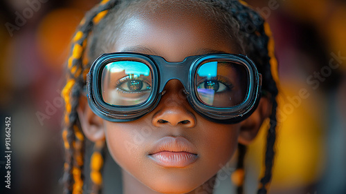 Kids learning new tech in a classroom, wearing realistic glasses, high-resolution back-to-school theme photo