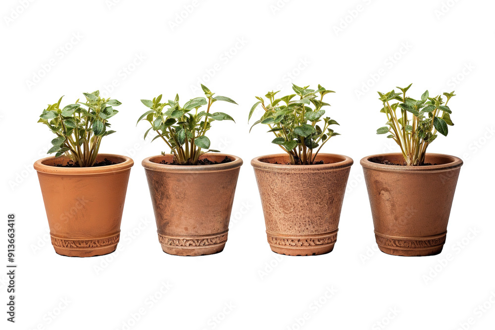 The Serenity of Four Potted Plants Growing Harmoniously in Natural Light on Transparent PNG Background. The Serenity of Four Potted Plants Growing Harmoniously in Natural Light on Transparent PNG Background.