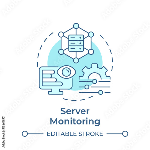Server monitoring soft blue concept icon. It system, database. Performance management. Round shape line illustration. Abstract idea. Graphic design. Easy to use in infographic, presentation