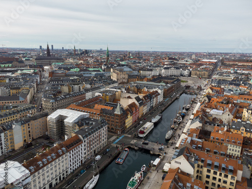 Obraz na płótnie Copenhagen, Denmark: Aerial view of the famous Nyhavn harbor in Copenhagen, Denmark capital city in winter w salonie