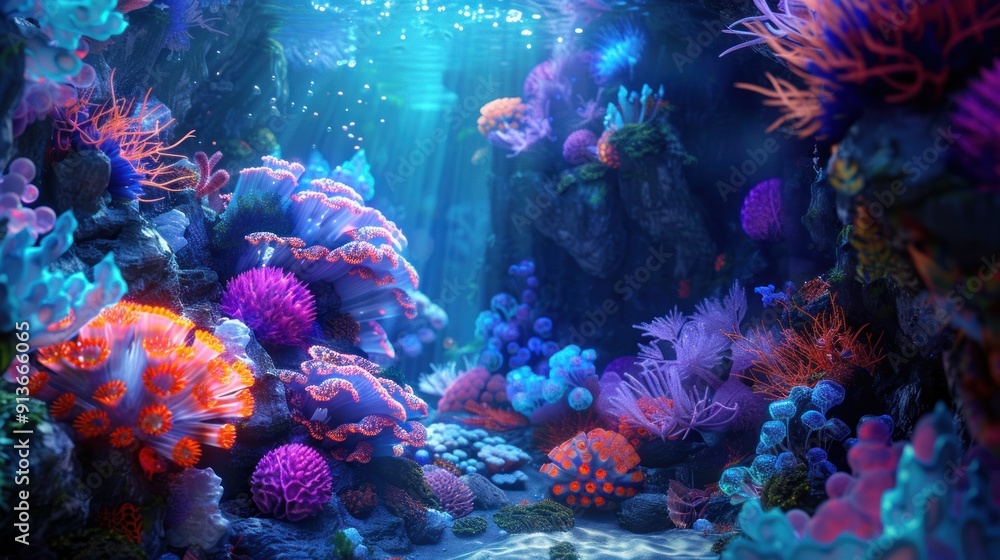 Naklejka premium Vibrant Underwater Coral Reef Scene