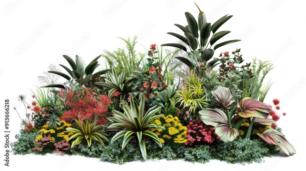 Lush Tropical Garden with Vibrant Flowers Lush Tropical Garden with Vibrant Flowers