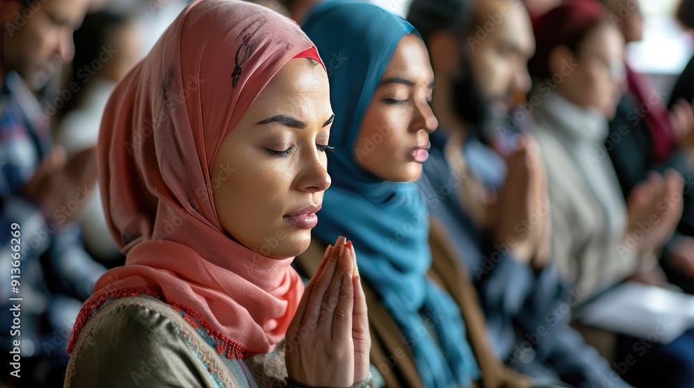 Muslim Women Praying in a Group Muslim Women Praying in a Group