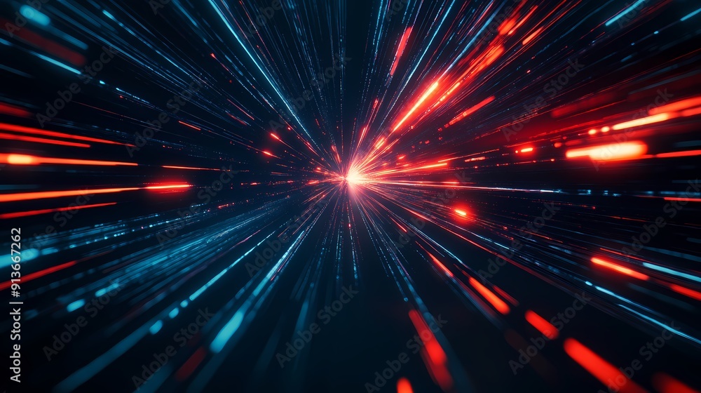 Obraz premium Speed ​​light road neural network motion effect with dark background for technology background