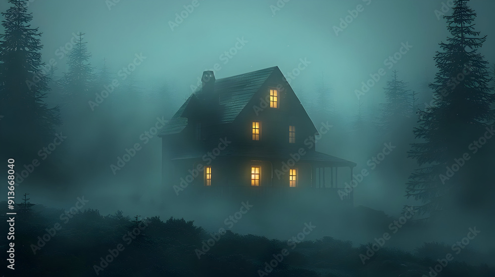 Mysterious Foggy Forest House Illustration Mysterious Foggy Forest House Illustration