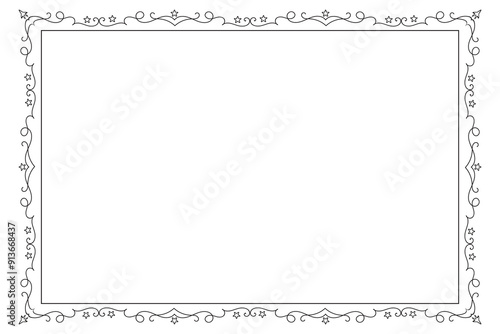 Classic swirl Decorative line ornate border, filigree rectangle Decorated frame for Victorian card, menu, wedding, certificate, document, Fancy Lines style landscape page borders design

