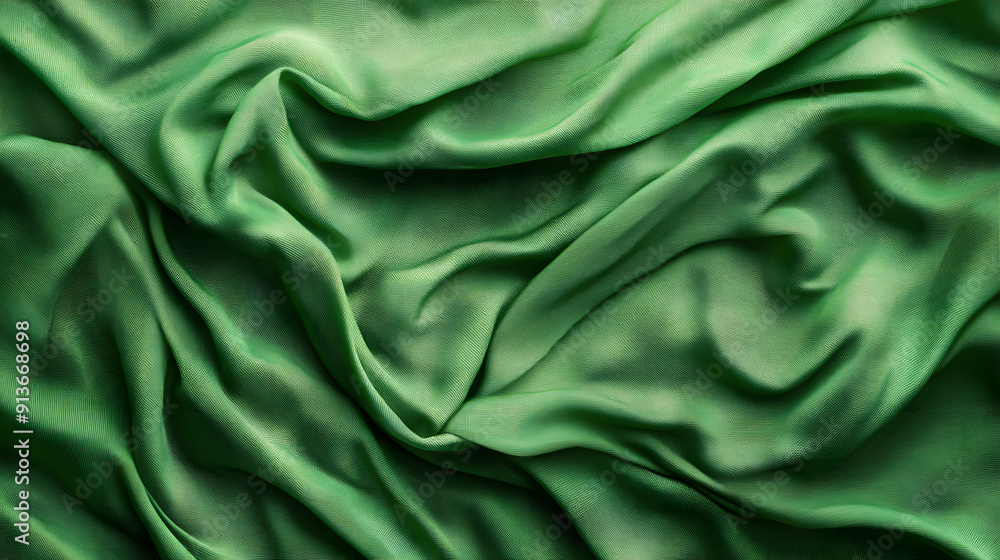 A close-up of crumpled green fabric showing the texture and folds in natural lighting A close-up of crumpled green fabric showing the texture and folds in natural lighting