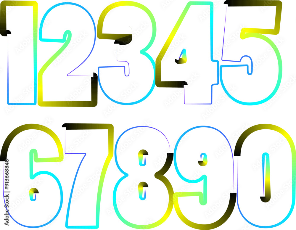Vector set of number, numbers,  gradient number