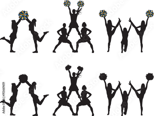 Cheerleader Silhouette, Cheerleader, Cheerleading, Cheer Pom Poms