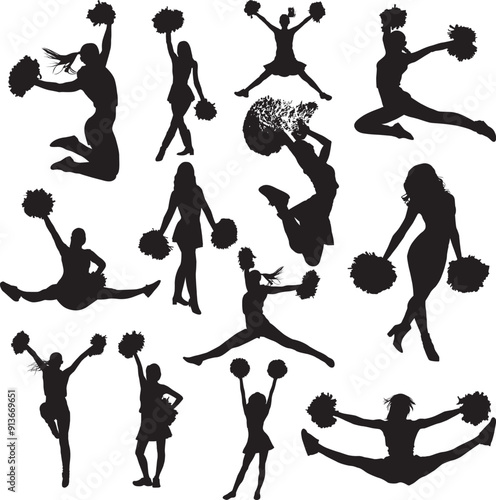 Cheerleader Silhouette, Cheerleader, Cheerleading, Cheer Pom Poms Vector Files