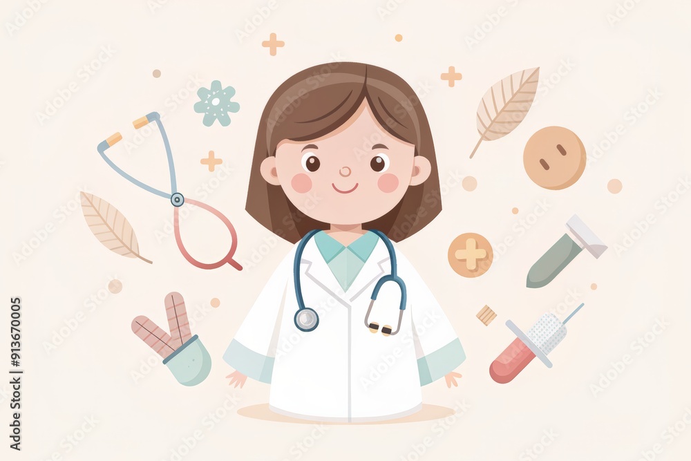 A cute illustration of a little doctor with medical tools, inspiring young minds to pursue a career in healthcare. A cute illustration of a little doctor with medical tools, inspiring young minds to pursue a career in healthcare.