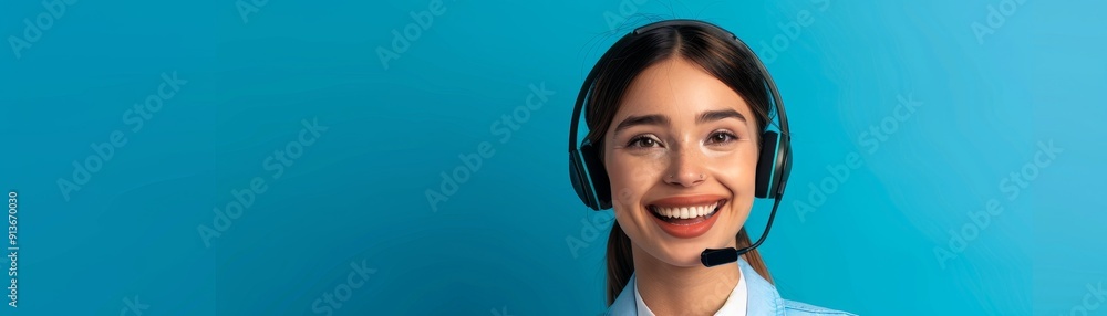 Happy Customer Service Representative with Headphones Happy Customer Service Representative with Headphones