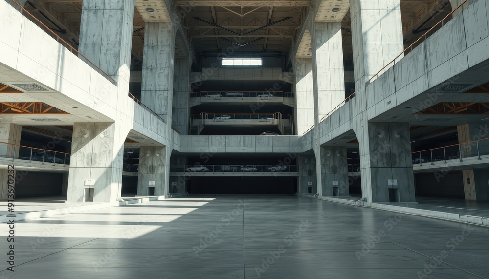 Obraz premium Modern Concrete Parking Garage Interior.