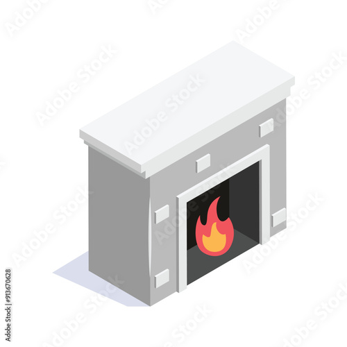 An isometric icon of fireplane, fire hearth vector design