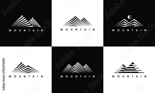 Collection of Mountain Logo Vector Illustrations. Mountain logo line art icon	
