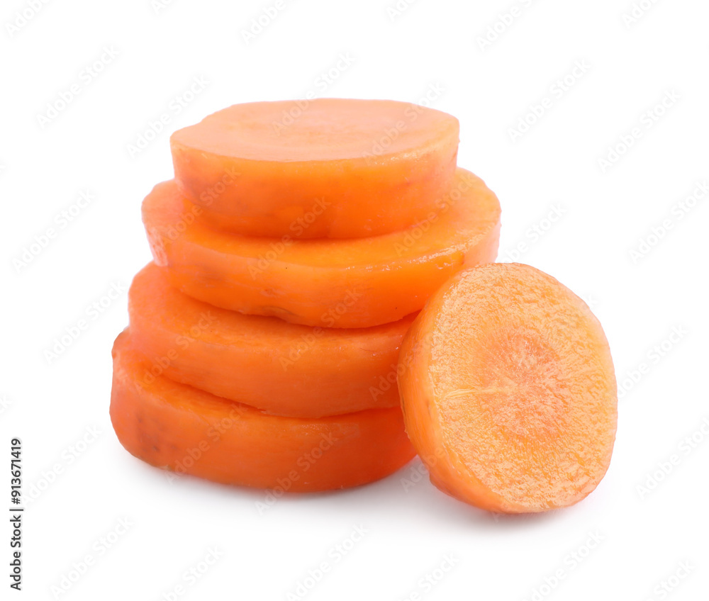 Slices of fresh ripe carrot isolated on white Slices of fresh ripe carrot isolated on white
