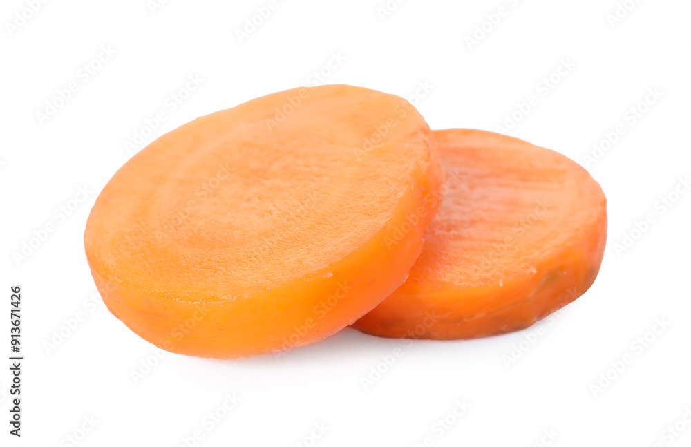 Slices of fresh ripe carrot isolated on white Slices of fresh ripe carrot isolated on white
