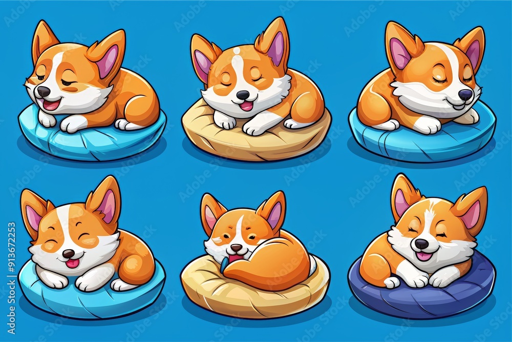 Collection of cute corgi dogs in various sleeping positions. Collection of cute corgi dogs in various sleeping positions.