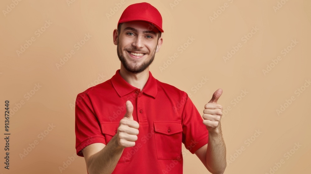 Fototapeta premium The delivery man gesturing thumbs up