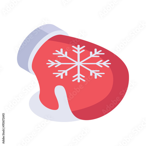 Trendy isometric icon of mitten, perfect for cold weather photo