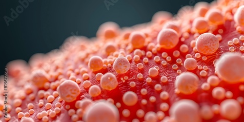 macro photography of red mushroom cap with droplets of water - close up detail of fungus in nature.