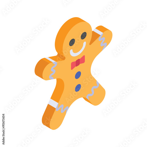 Gingerbread man cookie isometric vector design in modern style
